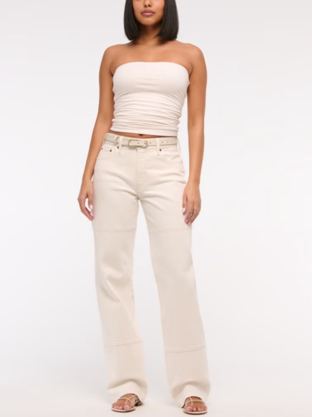 Abercrombie & Fitch Low Rise Baggy Jeans Size 32 Long in Cream